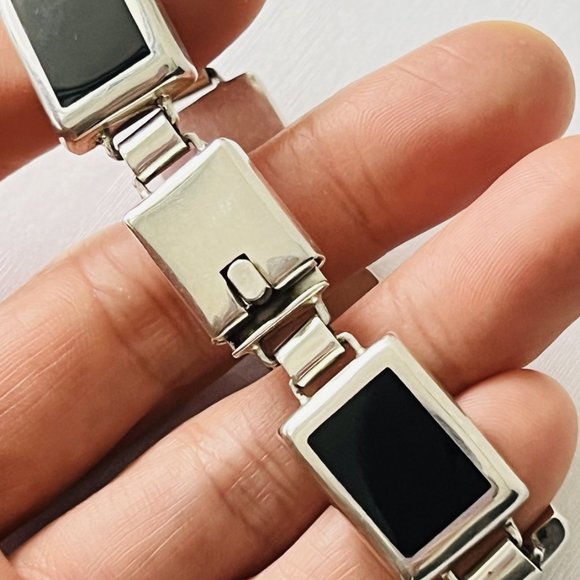 Handcrafted Classic  925 Sterling Silver Black Onyx Station Bracelet, Bezel Set - Picture 2 of 11